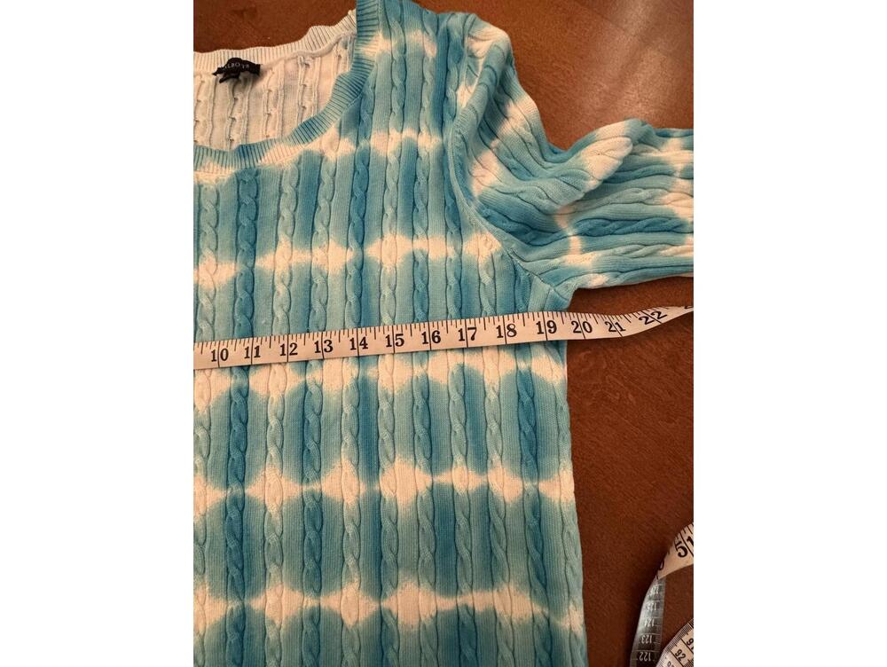 Talbots Blue and White Tie-Dye Cable Knit Sweater Large j-2 - Picture 4 of 7